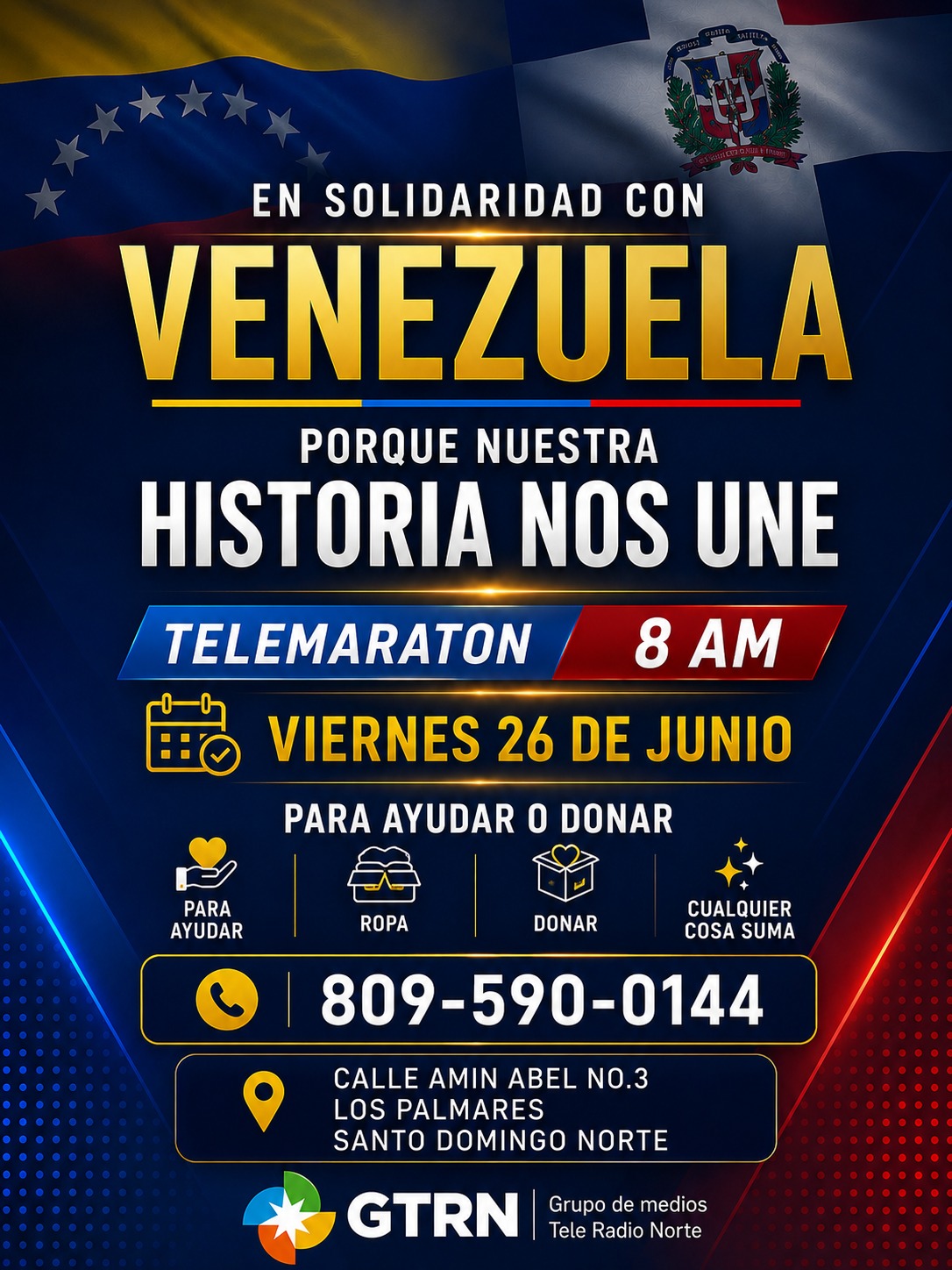 MEDIO DE TELEVISIÓN CONVOCA TELEMARATÓN SOLIDARIA PARA RECOLECTAR AYUDA HUMANITARIA DESTINADA AL PUEBLO VENEZOLANO